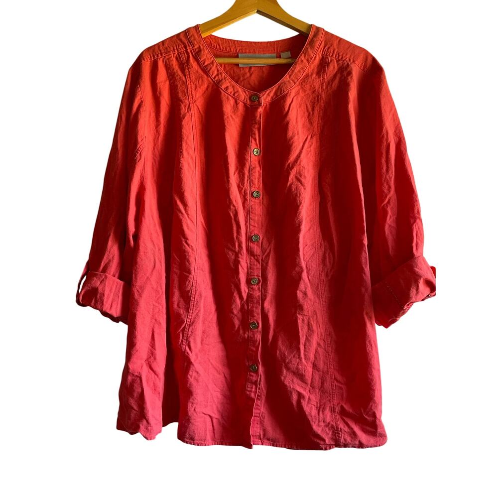 Plus Size Linen Top Coastal Coral Women’s 4X Blouse